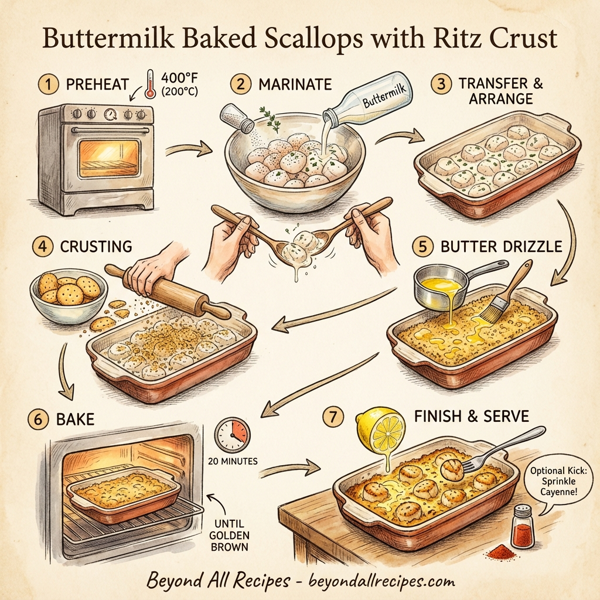 Buttermilk Baked Scallops with Ritz Crust instructions
