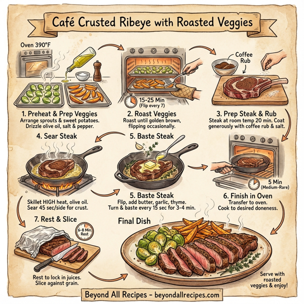 Café Crusted Ribeye with Roasted Veggies instructions
