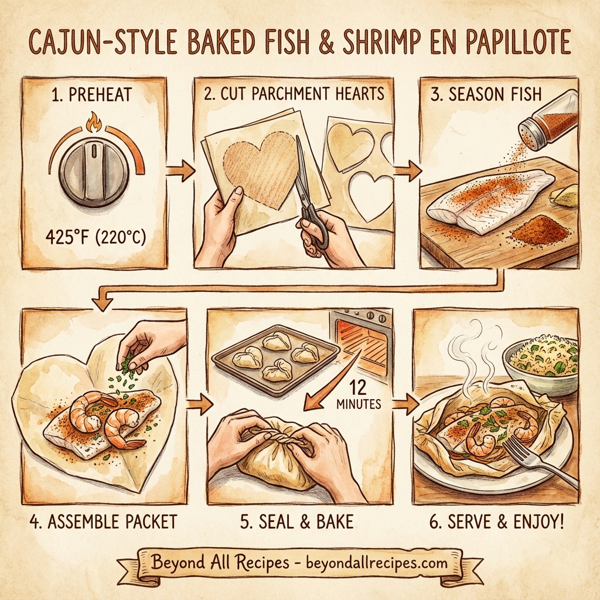 Cajun-Style Baked Fish & Shrimp En Papillote instructions