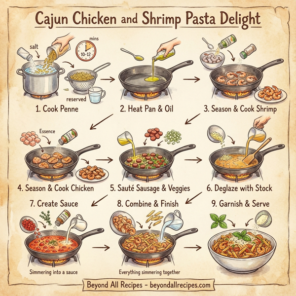 Cajun Chicken and Shrimp Pasta Delight instructions