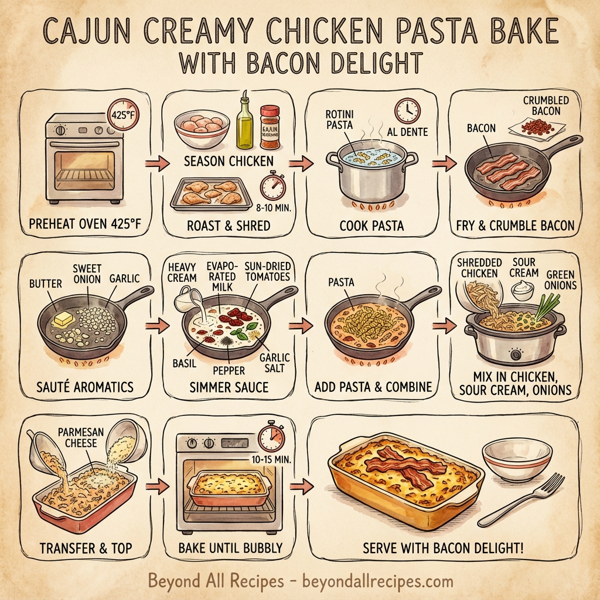 Cajun Creamy Chicken Pasta Bake with Bacon Delight instructions