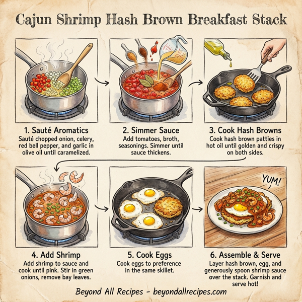 Cajun Shrimp Hash Brown Breakfast Stack instructions