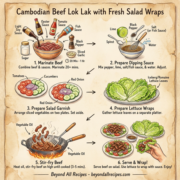 Cambodian Beef Lok Lak with Fresh Salad Wraps instructions