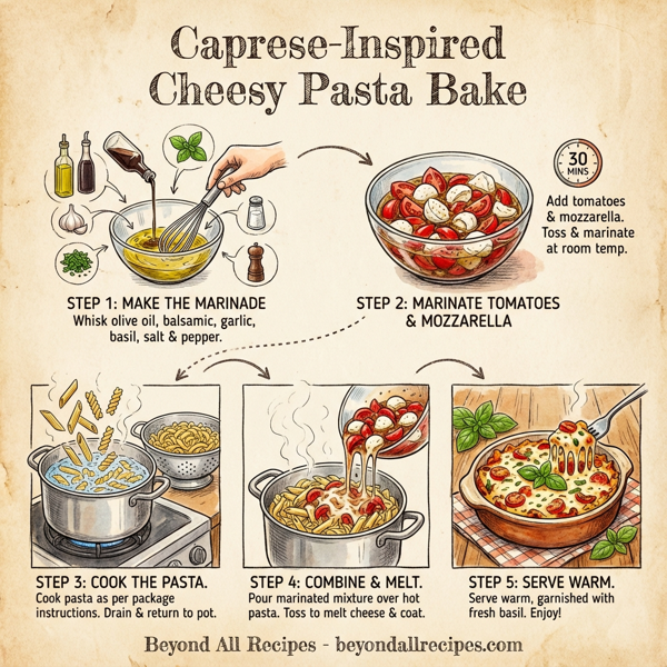 Caprese-Inspired Cheesy Pasta Bake instructions