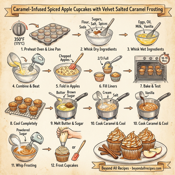 Caramel-Infused Spiced Apple Cupcakes with Velvet Salted Caramel Frosting instructions