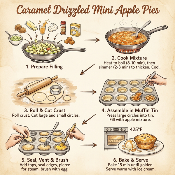 Caramel Drizzled Mini Apple Pies instructions