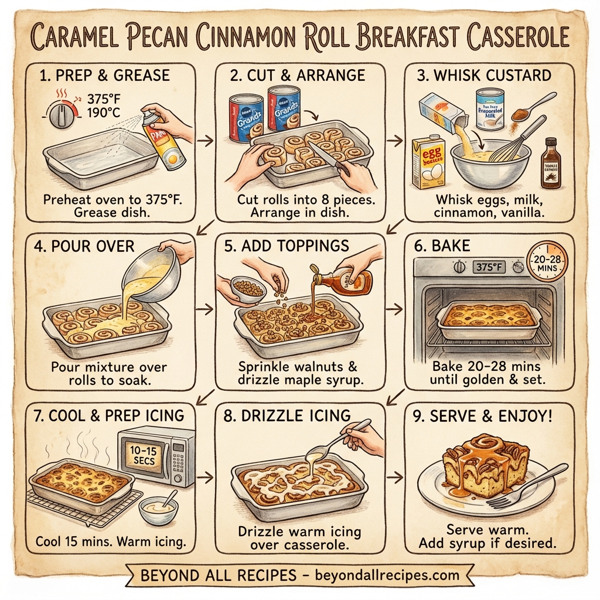 Caramel Pecan Cinnamon Roll Breakfast Casserole instructions