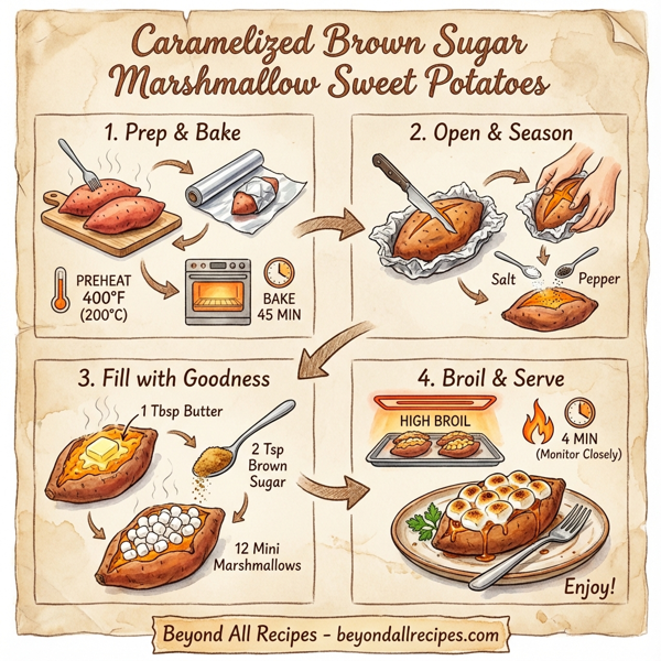 Caramelized Brown Sugar Marshmallow Sweet Potatoes instructions