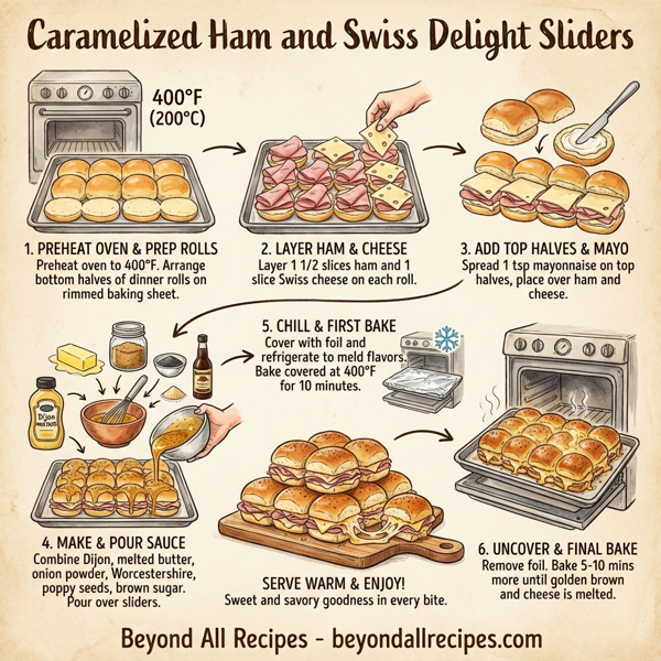 Caramelized Ham and Swiss Delight Sliders instructions