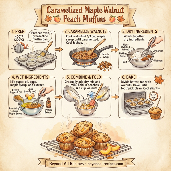 Caramelized Maple Walnut Peach Muffins instructions