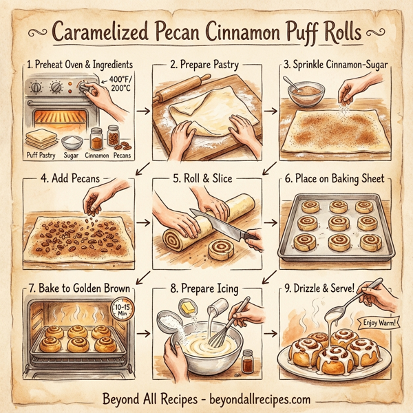 Caramelized Pecan Cinnamon Puff Rolls instructions