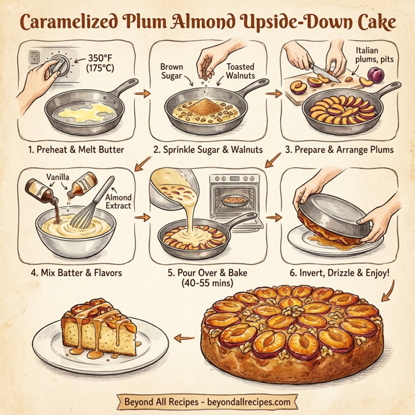 Caramelized Plum Almond Upside-Down Cake instructions