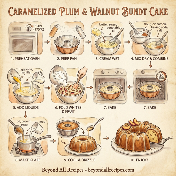 Caramelized Plum and Walnut Bundt Cake instructions