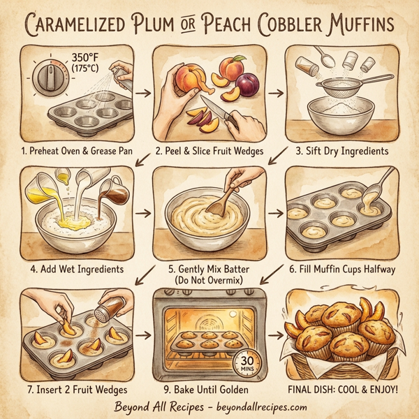 Caramelized Plum or Peach Cobbler Muffins instructions