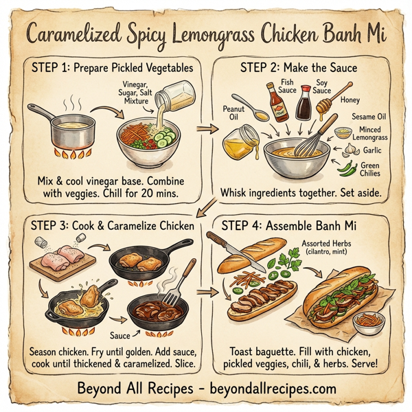 Caramelized Spicy Lemongrass Chicken Banh Mi instructions