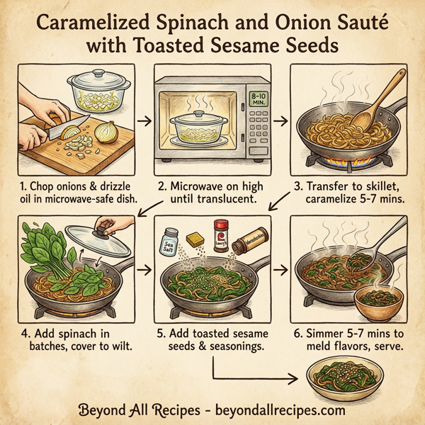 Caramelized Spinach and Onion Sauté with Toasted Sesame Seeds instructions