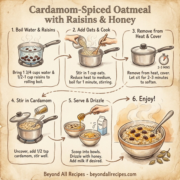 Cardamom-Spiced Oatmeal with Raisins and Honey instructions