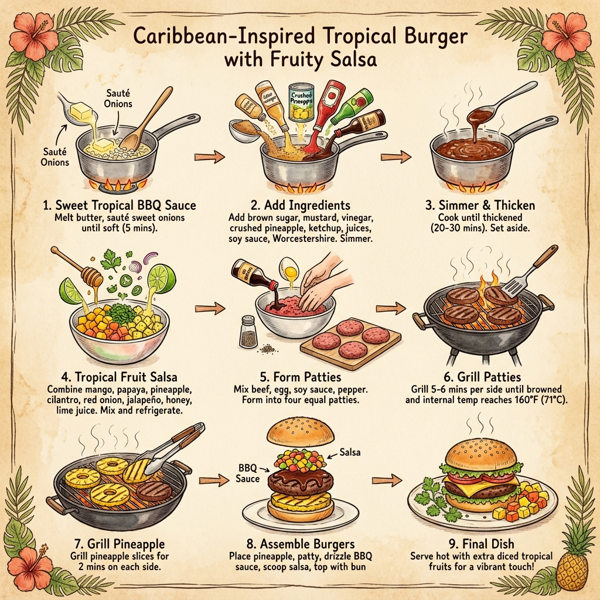 Caribbean-Inspired Tropical Burger with Fruity Salsa instructions