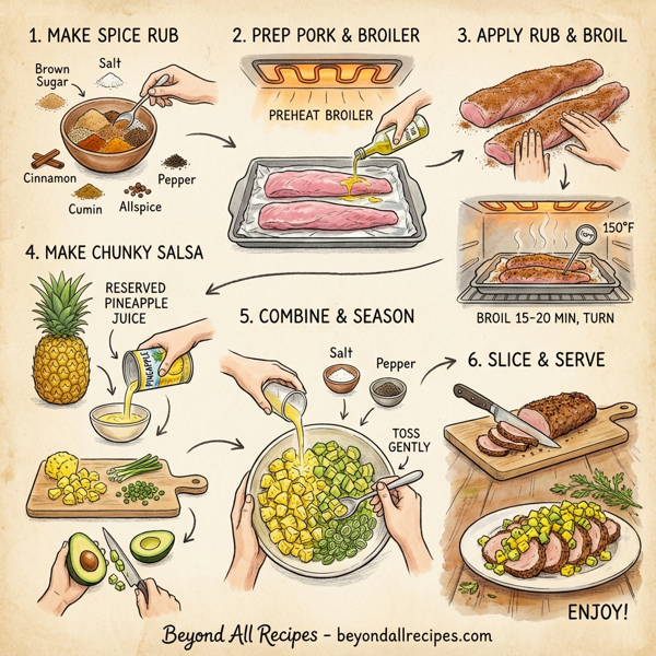 Caribbean Spiced Pork Tenderloin with Chunky Avocado-Pineapple Salsa instructions