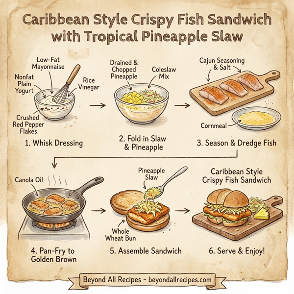 Caribbean Style Crispy Fish Sandwich with Tropical Pineapple Slaw instructions