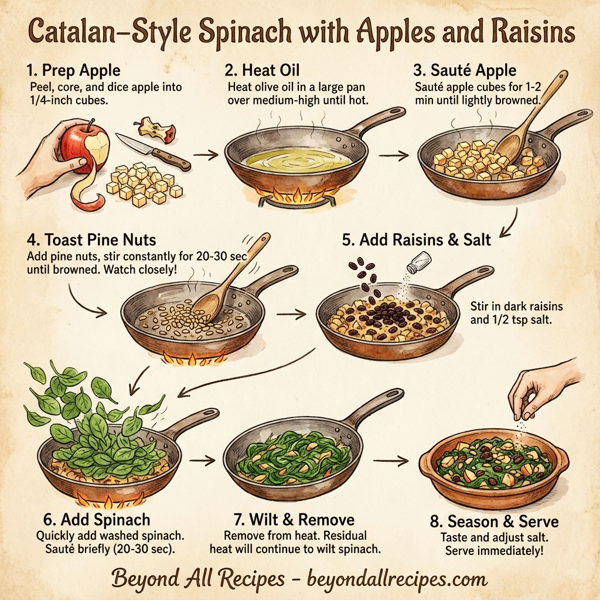 Catalan-Style Spinach with Apples and Raisins instructions