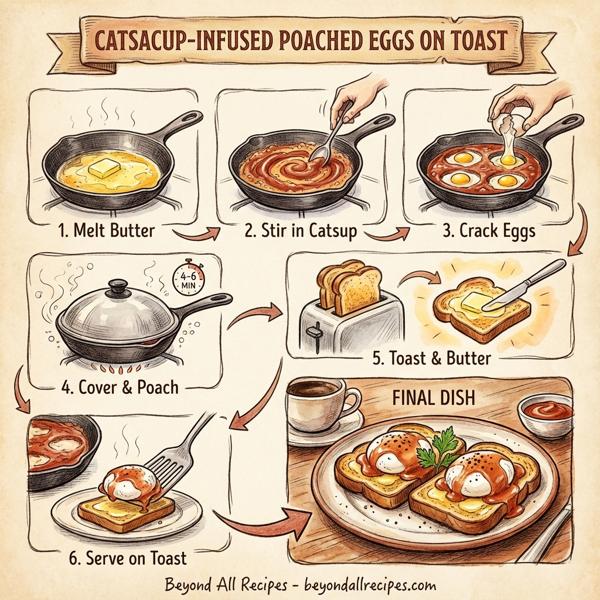 Catsup-Infused Poached Eggs on Toast instructions