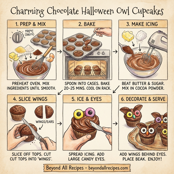 Charming Chocolate Halloween Owl Cupcakes instructions