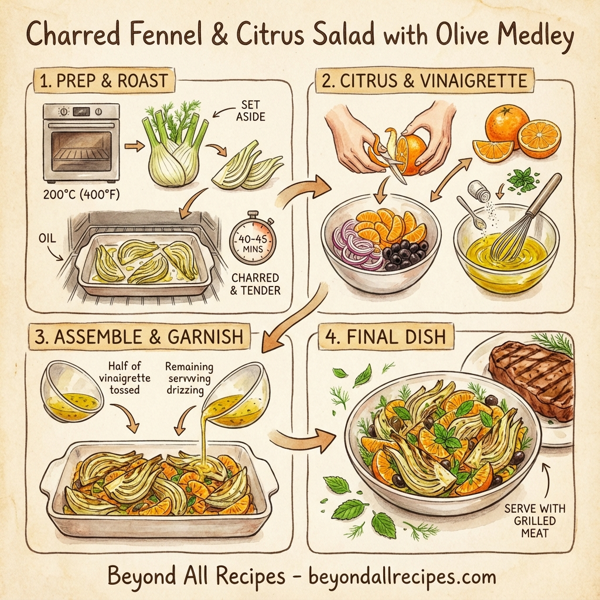 Charred Fennel & Citrus Salad with Olive Medley instructions