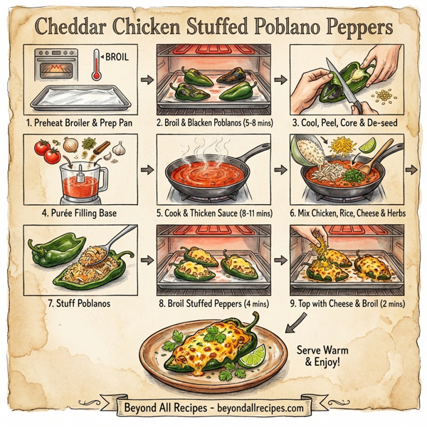 Cheddar Chicken Stuffed Poblano Peppers instructions