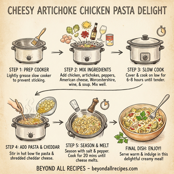 Cheesy Artichoke Chicken Pasta Delight instructions