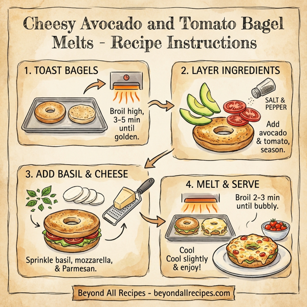 Cheesy Avocado and Tomato Bagel Melts instructions