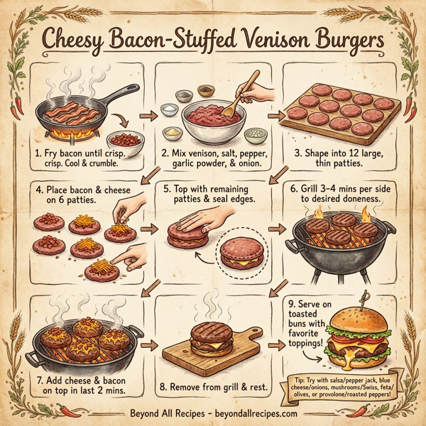 Cheesy Bacon-Stuffed Venison Burgers instructions