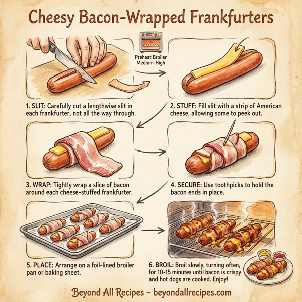 Cheesy Bacon-Wrapped Frankfurters instructions