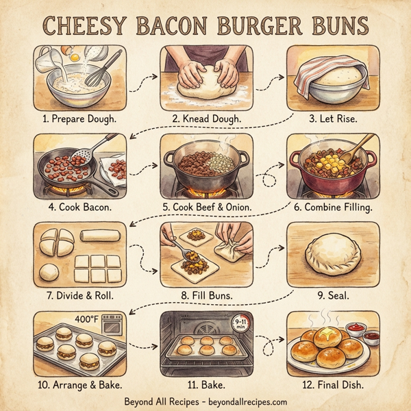 Cheesy Bacon Burger Buns instructions