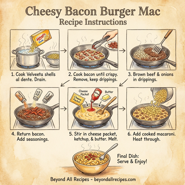 Cheesy Bacon Burger Mac instructions