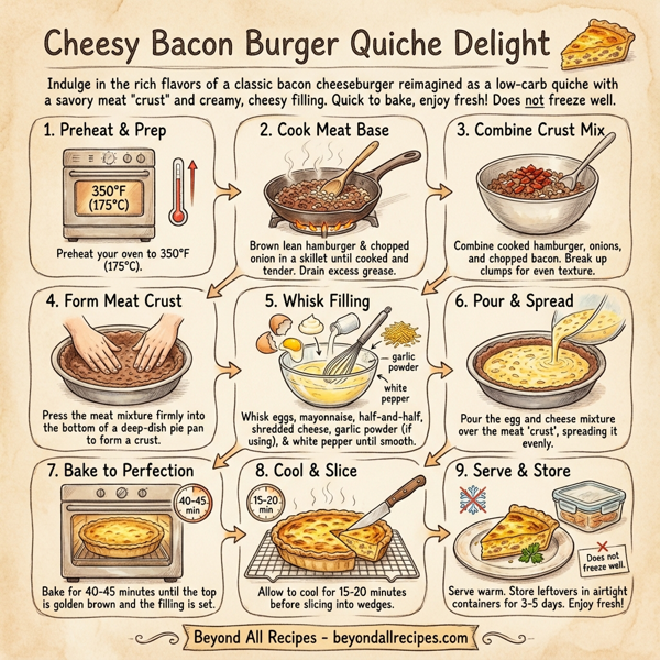 Cheesy Bacon Burger Quiche Delight instructions
