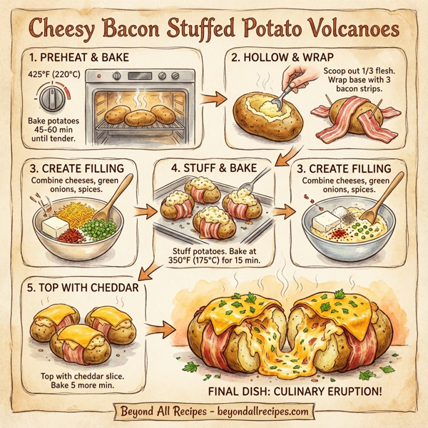 Cheesy Bacon Stuffed Potato Volcanoes instructions