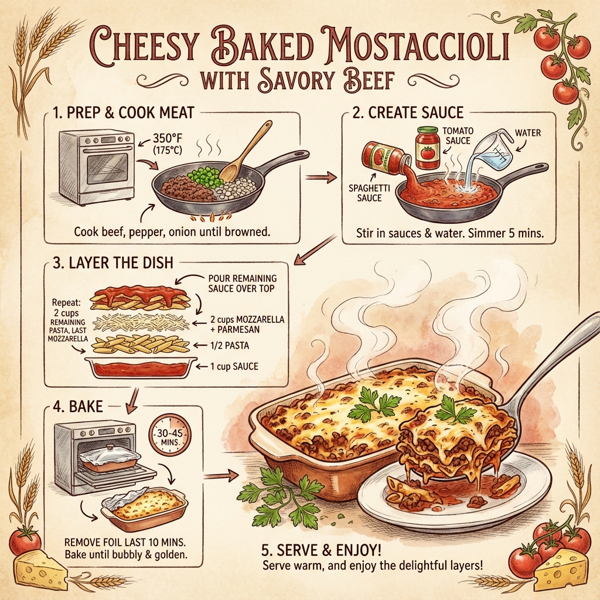 Cheesy Baked Mostaccioli with Savory Beef instructions
