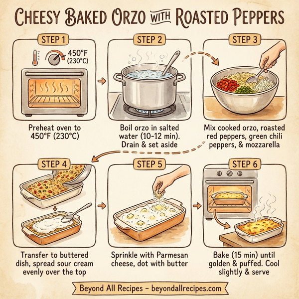 Cheesy Baked Orzo with Roasted Peppers instructions