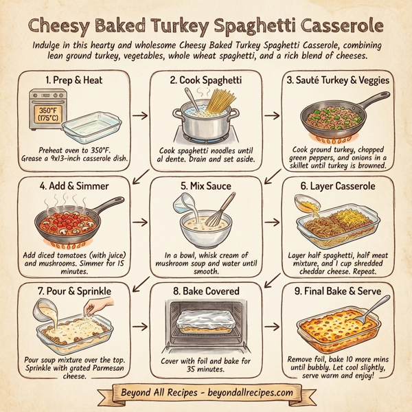 Cheesy Baked Turkey Spaghetti Casserole instructions