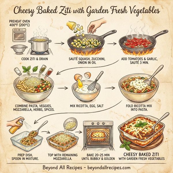 Cheesy Baked Ziti with Garden Fresh Vegetables instructions