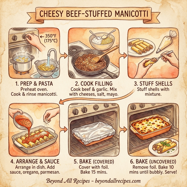 Cheesy Beef-Stuffed Manicotti instructions