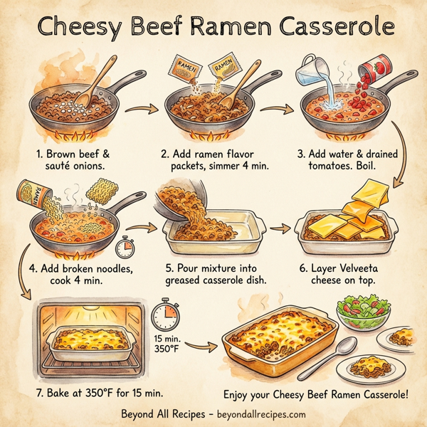 Cheesy Beef Ramen Casserole instructions