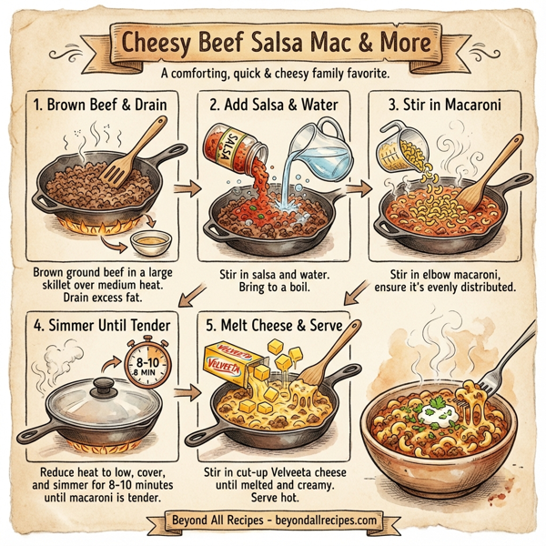 Cheesy Beef Salsa Mac & More instructions