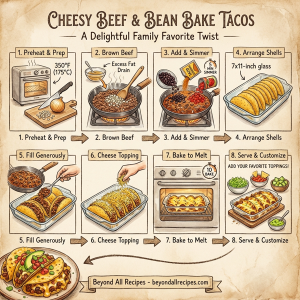 Cheesy Beef & Bean Bake Tacos instructions