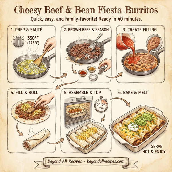 Cheesy Beef & Bean Fiesta Burritos instructions