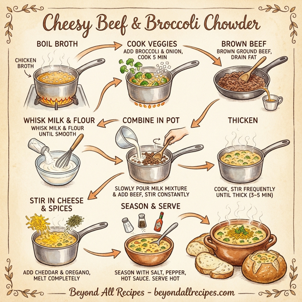 Cheesy Beef & Broccoli Chowder instructions