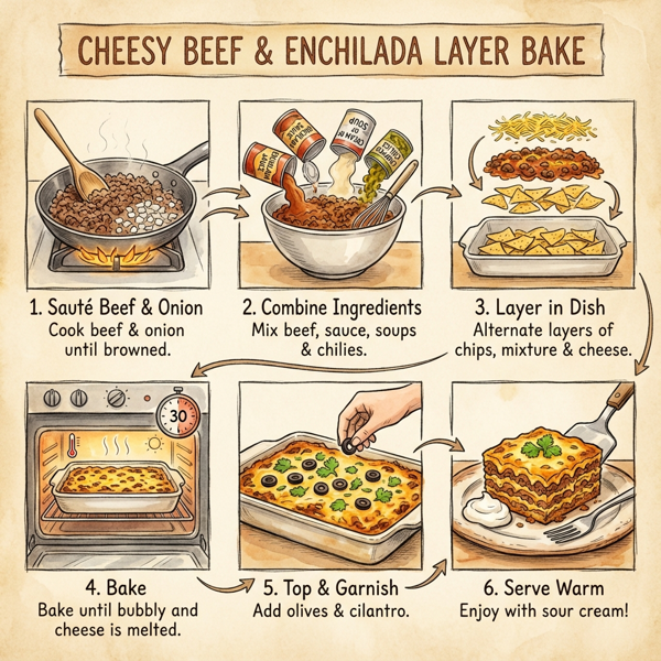 Cheesy Beef & Enchilada Layer Bake instructions
