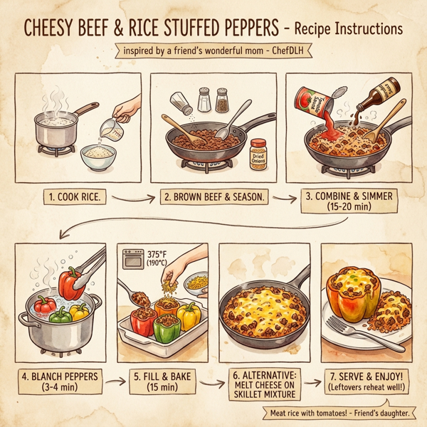 Cheesy Beef & Rice Stuffed Peppers instructions