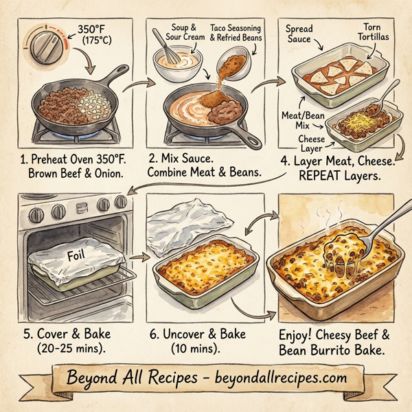 Cheesy Beef and Bean Burrito Bake instructions